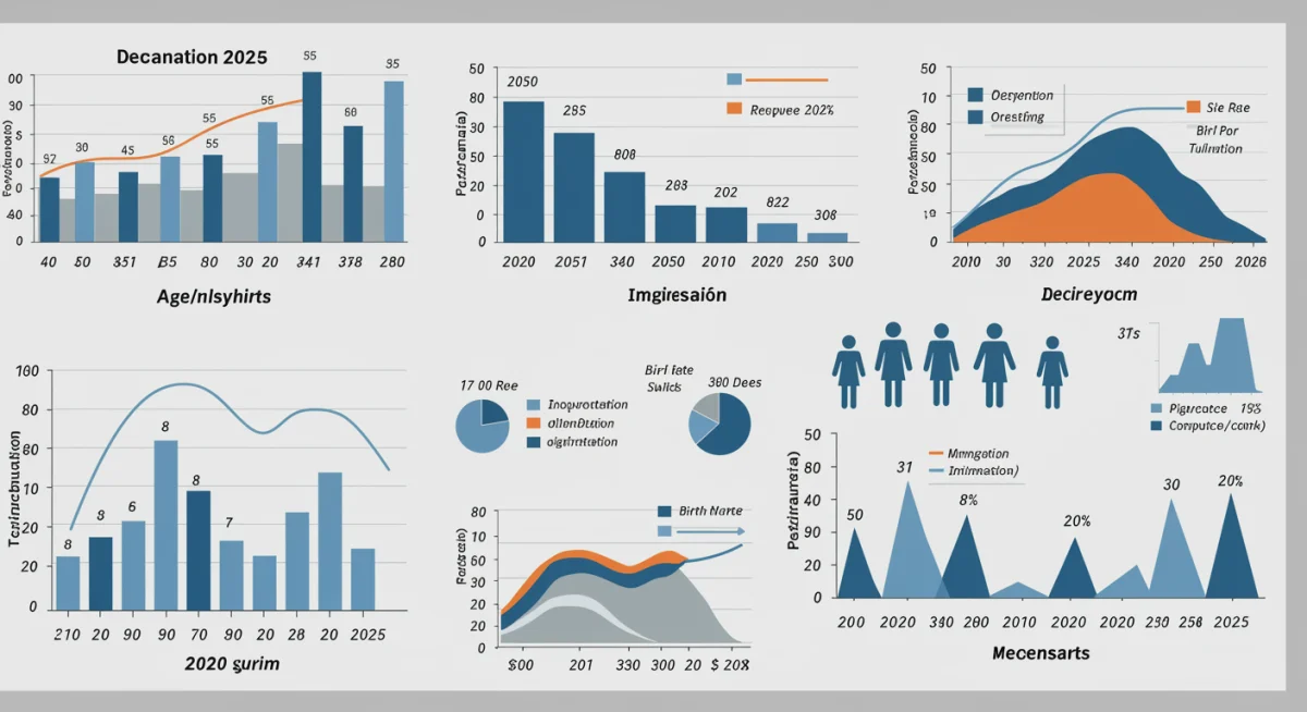 Infographic showing demographic shifts including age distribution and birth rates affecting US population