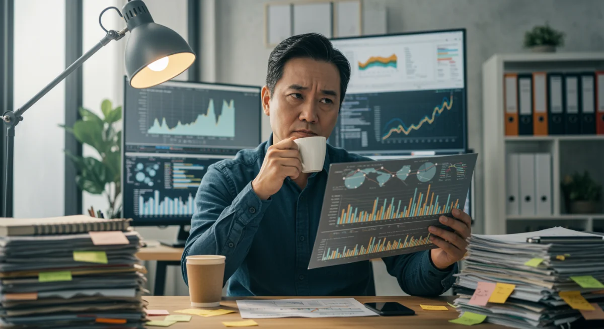 Person analyzing financial charts for risk assessment and planning