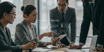 Professionals analyzing 2025 health benefits changes on a tablet