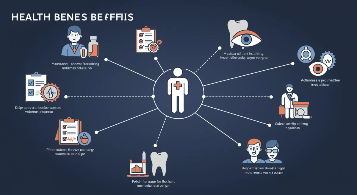 Infographic showing a comprehensive employee health benefits package