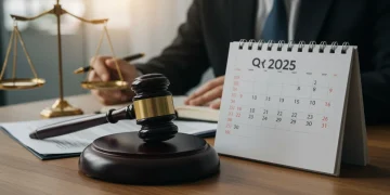 Gavel on legislative documents with calendar, symbolizing Q4 2024 legislative changes and 2025 impact.
