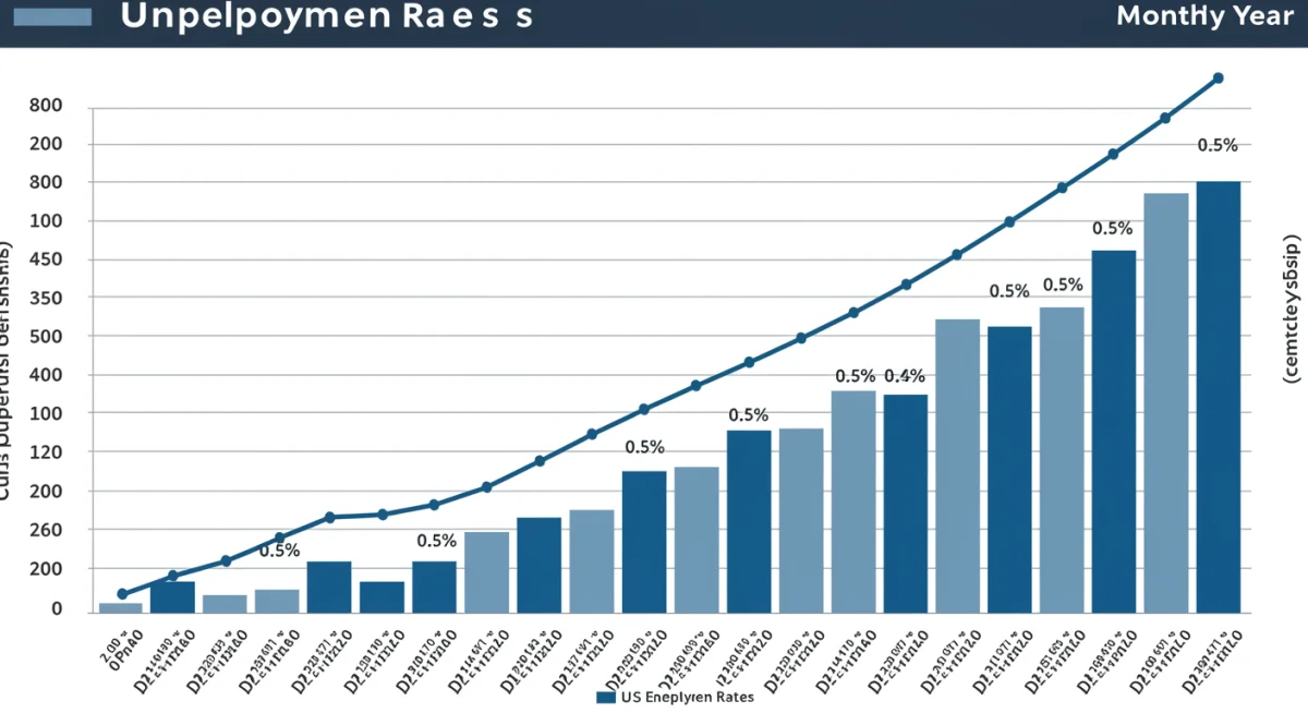 Bar chart demonstrating the historical US unemployment rate trend, with a clear indication of the recent 0.5% unexpected drop.