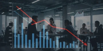 Dynamic visual of declining unemployment rate in the US job market, symbolizing economic strength and workforce participation.