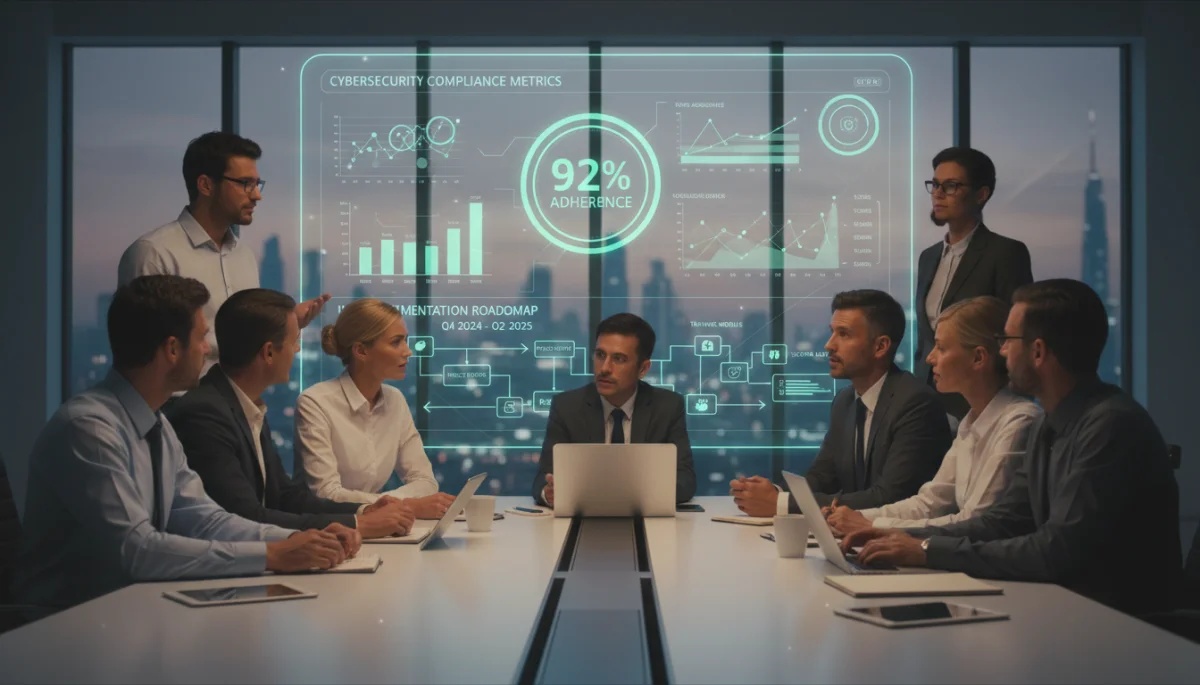 Business leaders discussing cybersecurity compliance roadmap