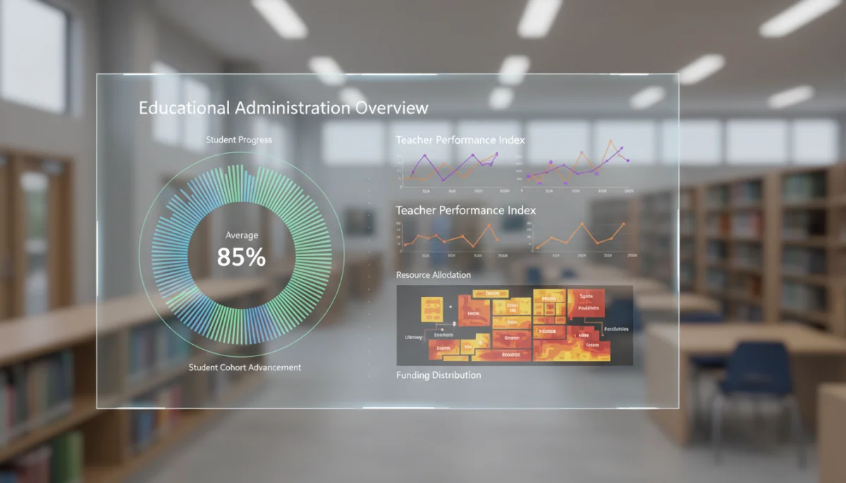 Educational dashboard displaying student progress, teacher performance, and resource allocation metrics.