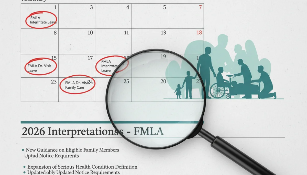 Calendar highlighting FMLA 2026 interpretation dates