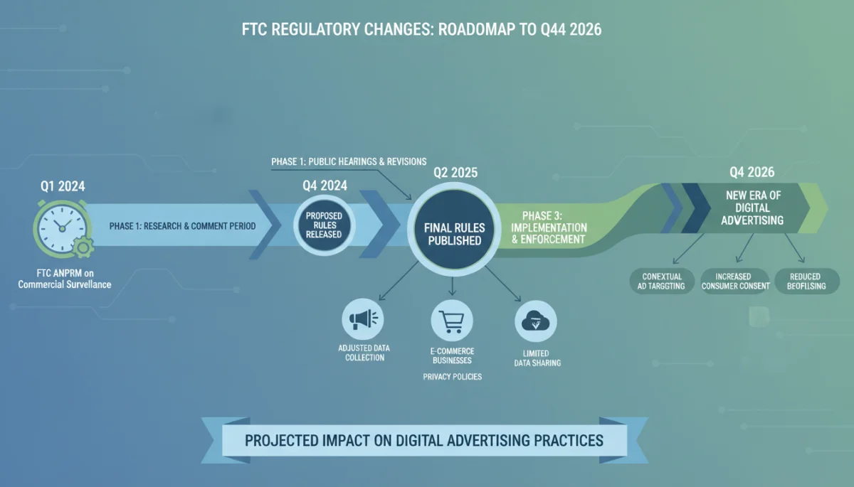 Infographic detailing FTC regulatory timeline for digital advertising