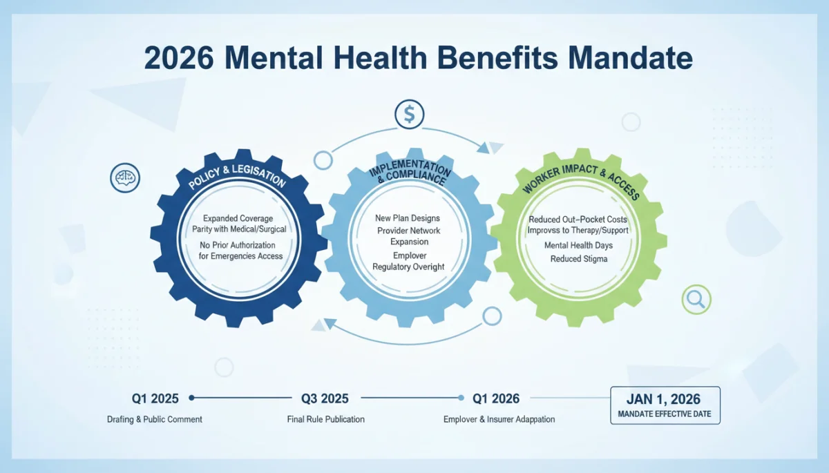 Infographic detailing 2026 mental health benefits mandate components