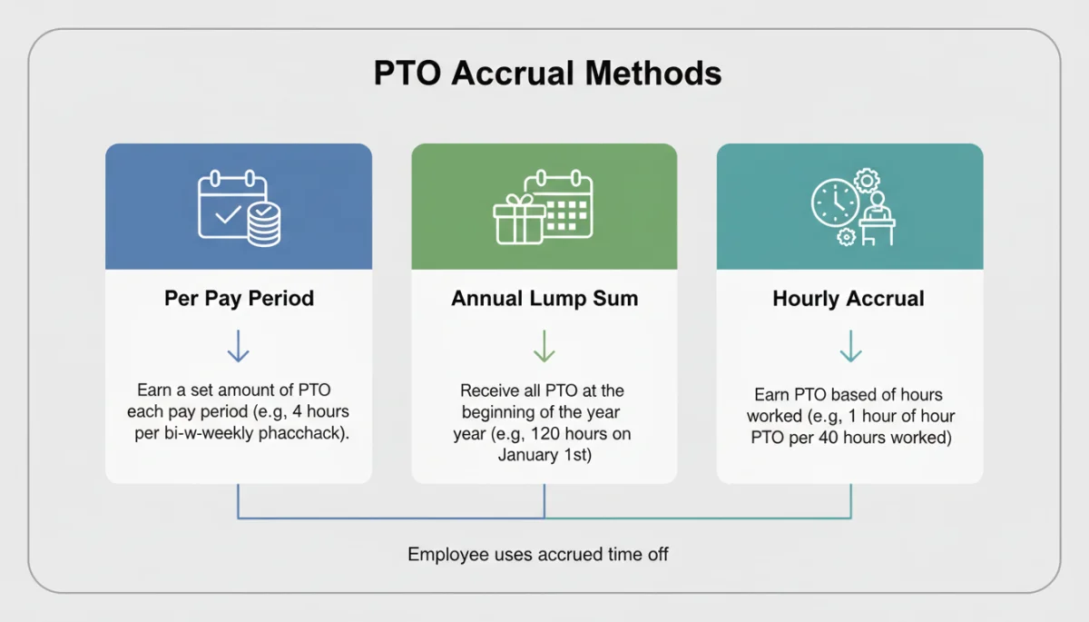 Infographic illustrating various PTO accrual methods and their calculation