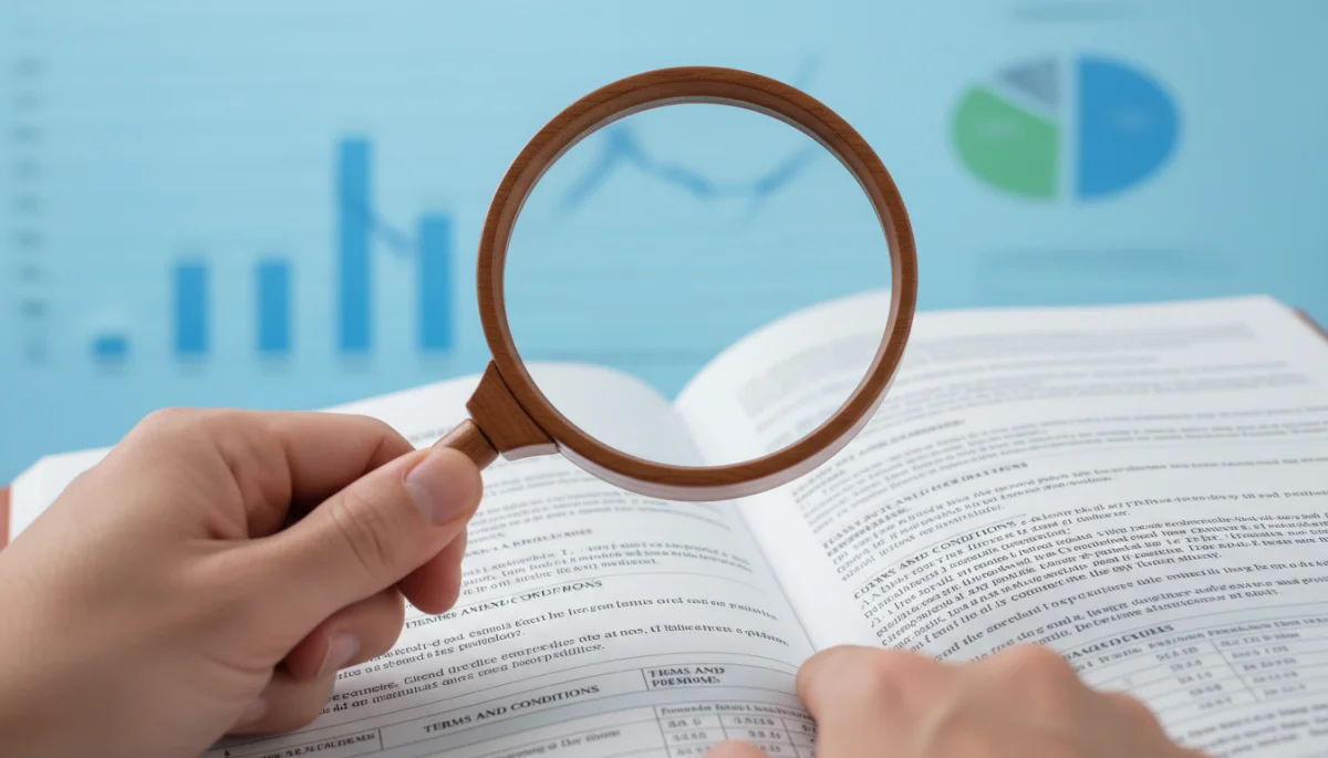 Reviewing life insurance policy details with a magnifying glass