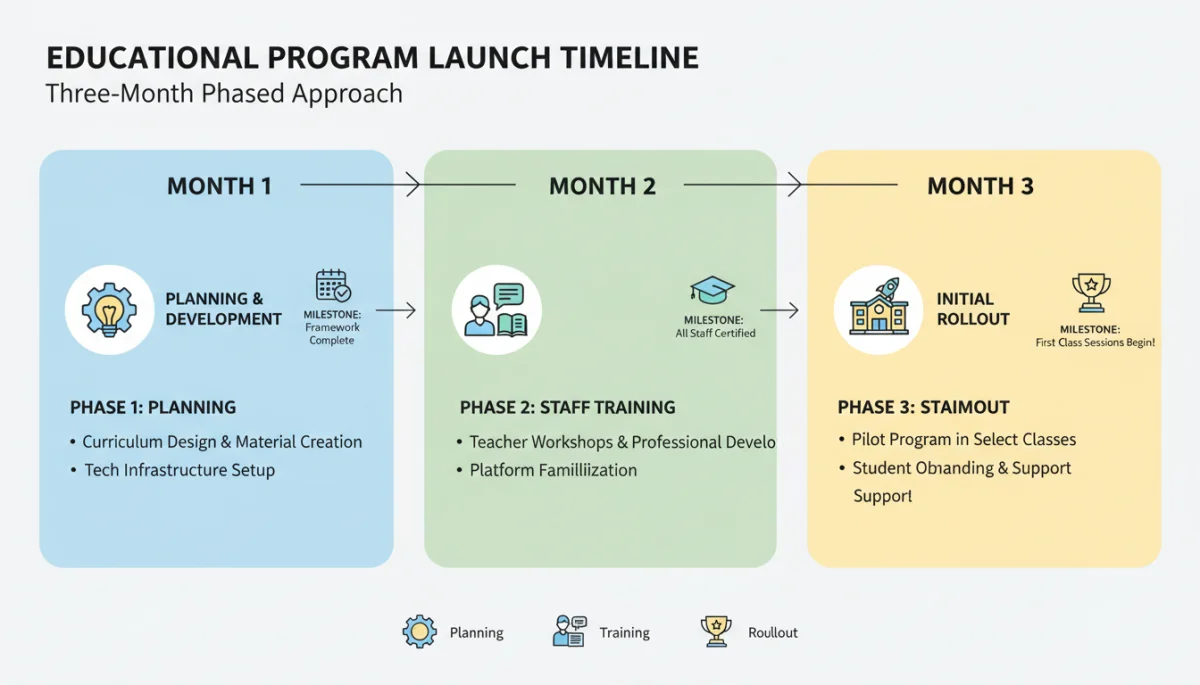 Infographic showing a three-month timeline for SEL program implementation.