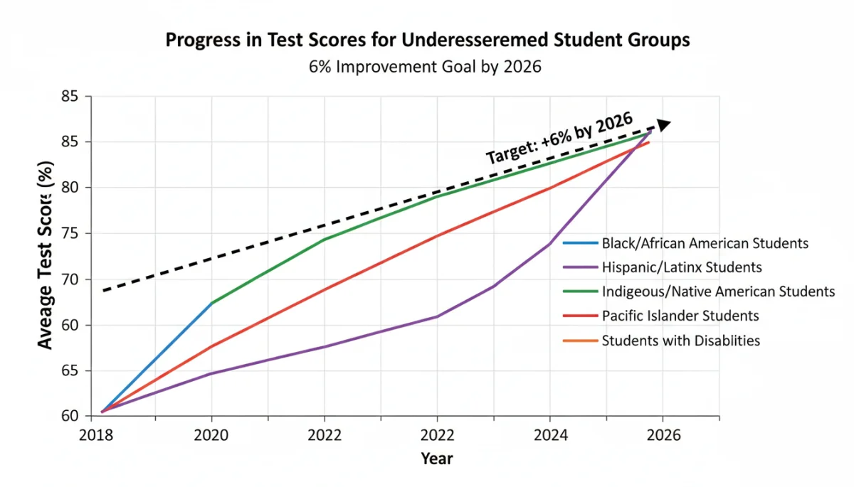 Graph showing a 6% improvement in test scores for underrepresented students by 2026